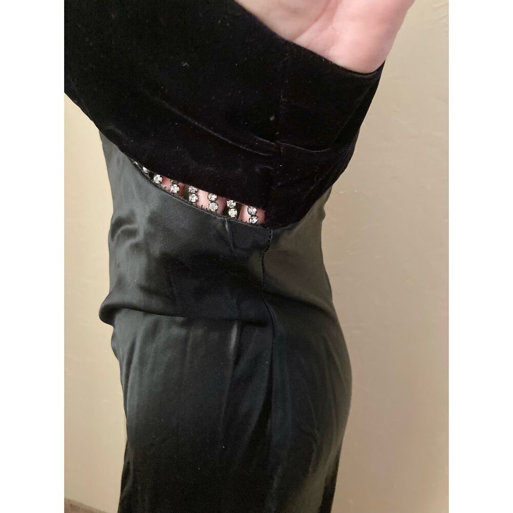 90's VTG JUMP Women's Dress Black Stain Velvet Maxi Diamond Cut Out Prom - Picture 8 of 8